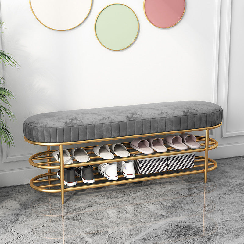 13.65-inch Width Modern Entryway Bench Cushioned Metal Seating Bench 47"L x 14"W x 18"H Gray White Striped Clearhalo 'Benches' 'Chairs & Seating' 'furn' 'furn_benches' 'Furniture' 'Living Room Furniture' 6250176