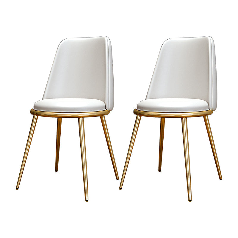Upholstered Lounge Chair Armless Vanity Chair with Gold Tone Legs White PU（Polyurethane） 2 Piece Set Clearhalo 'Accent Chairs' 'accent_chairs' 'Chairs & Seating' 'furn' 'furn_accent_chairs' 'Furniture' 'Living Room Furniture' 6252862