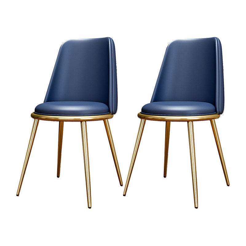 Upholstered Lounge Chair Armless Vanity Chair with Gold Tone Legs Blue PU（Polyurethane） 2 Piece Set Clearhalo 'Accent Chairs' 'accent_chairs' 'Chairs & Seating' 'furn' 'furn_accent_chairs' 'Furniture' 'Living Room Furniture' 6252869