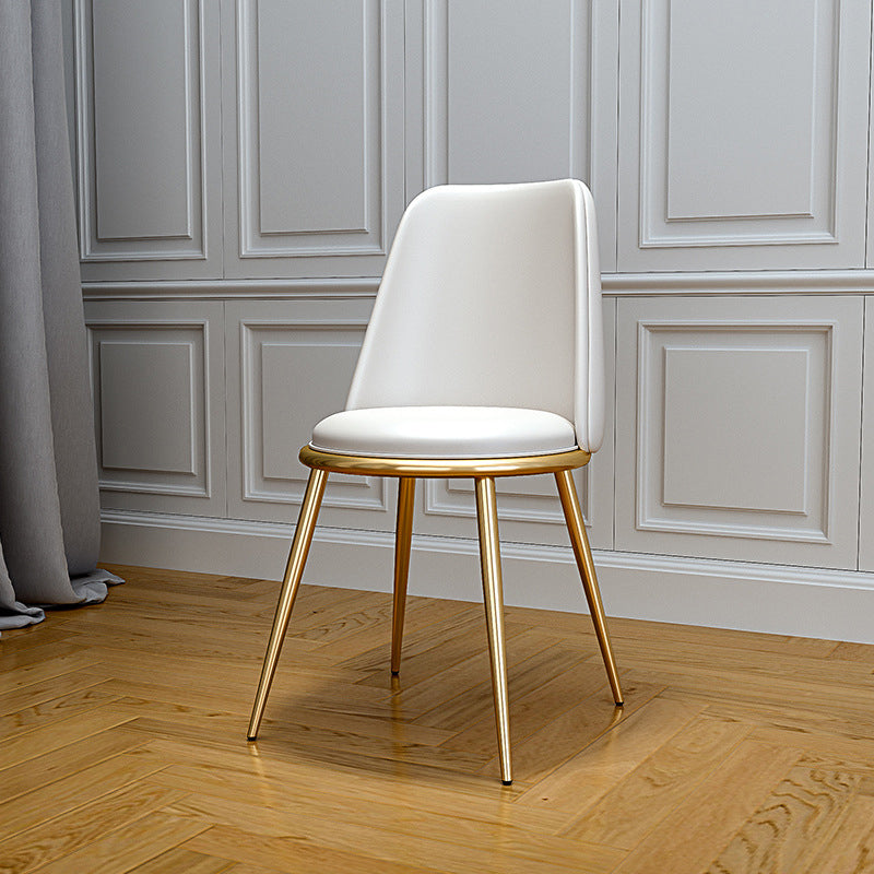 Upholstered Lounge Chair Armless Vanity Chair with Gold Tone Legs White PU（Polyurethane） 1 Piece Clearhalo 'Accent Chairs' 'accent_chairs' 'Chairs & Seating' 'furn' 'furn_accent_chairs' 'Furniture' 'Living Room Furniture' 6252873