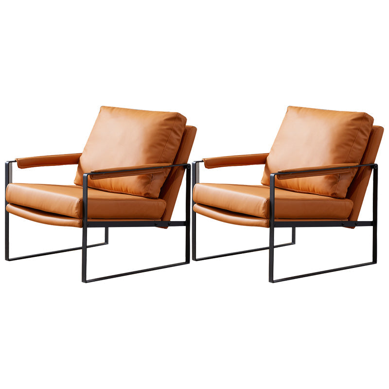 Arms Included Arm Chair Metal Frame Chair with Pillow Back for Living Room, 28.34" Wide Faux Leather 2 Piece Set Clearhalo 'Accent Chairs' 'accent_chairs' 'Chairs & Seating' 'furn' 'furn_accent_chairs' 'Furniture' 'Living Room Furniture' 6252917
