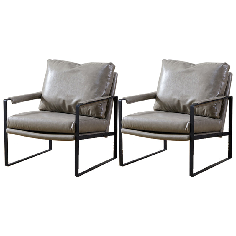 Arms Included Arm Chair Metal Frame Chair with Pillow Back for Living Room, 28.34" Wide Genuine Leather 2 Piece Set Clearhalo 'Accent Chairs' 'accent_chairs' 'Chairs & Seating' 'furn' 'furn_accent_chairs' 'Furniture' 'Living Room Furniture' 6252918