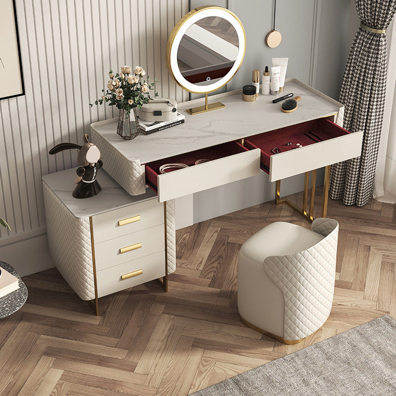 Glam Stone Top Vanity Makeup Table Set Wooden 5-Drawers Dressing Table Clearhalo 'Bedroom Furniture' 'furn' 'furn_makeup_vanities' 'Furniture' 'Makeup Vanities' 'makeup_vanities' 6252998