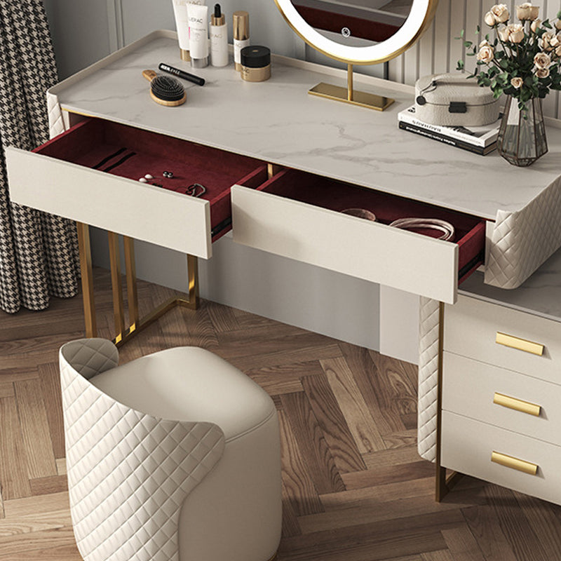 Glam Stone Top Vanity Makeup Table Set Wooden 5-Drawers Dressing Table Clearhalo 'Bedroom Furniture' 'furn' 'furn_makeup_vanities' 'Furniture' 'Makeup Vanities' 'makeup_vanities' 6253002