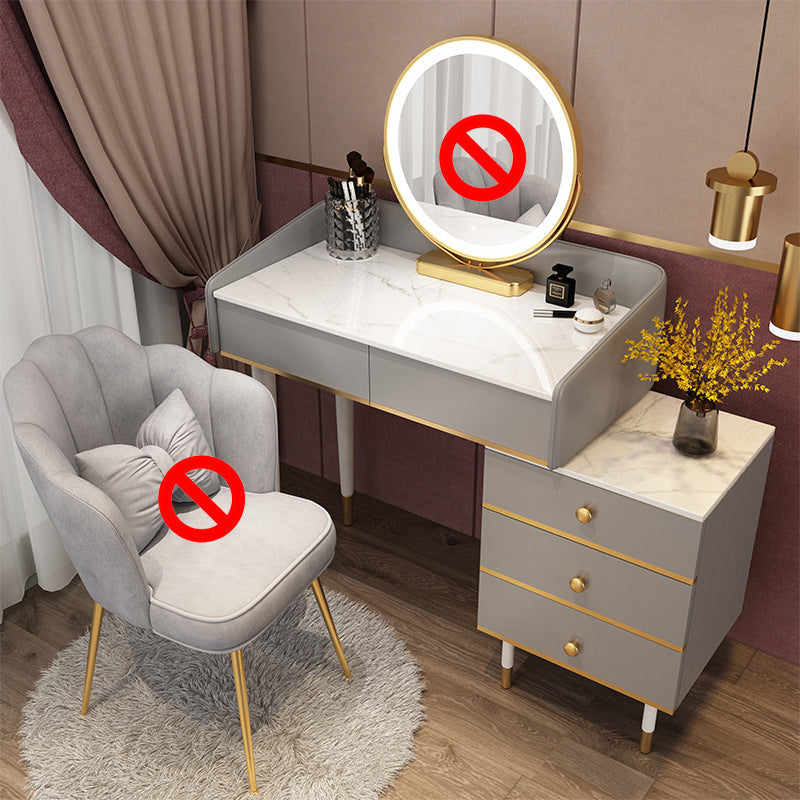 Glam Vanity Table Stone Top 15.75" W Makeup Desk with Drawers 31"L x 16"W x 31"H Gray-White Clearhalo 'Bedroom Furniture' 'furn' 'furn_makeup_vanities' 'Furniture' 'Makeup Vanities' 'makeup_vanities' 6253030