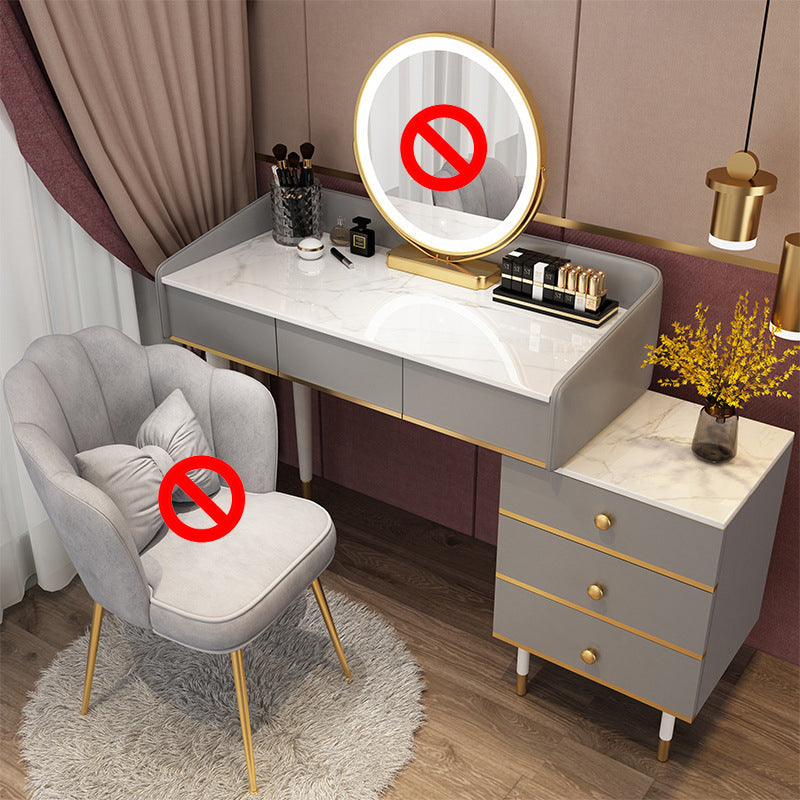 Glam Vanity Table Stone Top 15.75" W Makeup Desk with Drawers 39"L x 16"W x 31"H Gray-White Clearhalo 'Bedroom Furniture' 'furn' 'furn_makeup_vanities' 'Furniture' 'Makeup Vanities' 'makeup_vanities' 6253032