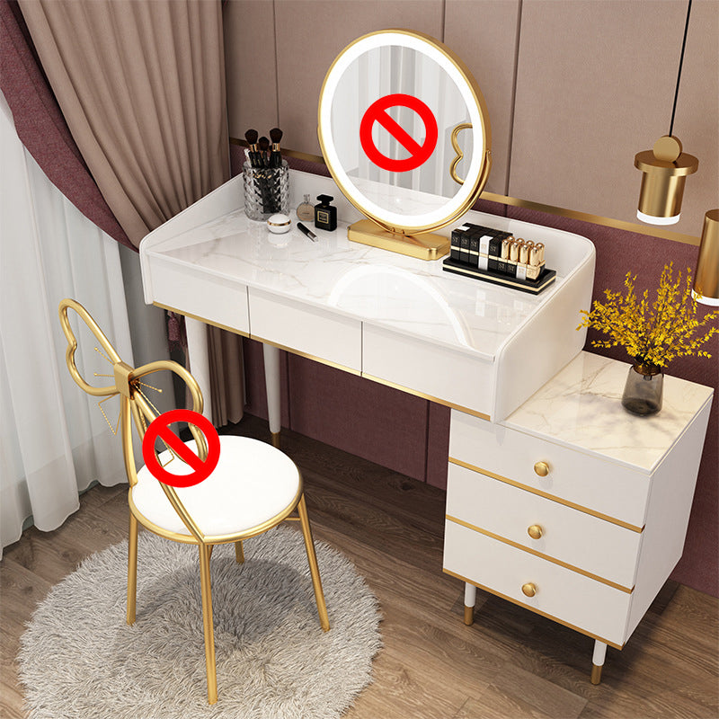 Glam Vanity Table Stone Top 15.75" W Makeup Desk with Drawers 39"L x 16"W x 31"H White Clearhalo 'Bedroom Furniture' 'furn' 'furn_makeup_vanities' 'Furniture' 'Makeup Vanities' 'makeup_vanities' 6253033