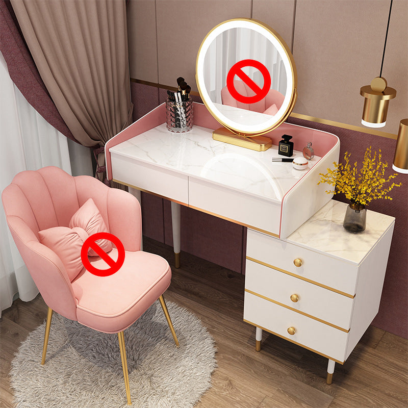 Glam Vanity Table Stone Top 15.75" W Makeup Desk with Drawers 31"L x 16"W x 31"H Pink-White Clearhalo 'Bedroom Furniture' 'furn' 'furn_makeup_vanities' 'Furniture' 'Makeup Vanities' 'makeup_vanities' 6253040