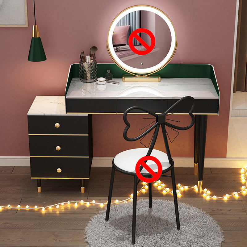 Glam Vanity Table Stone Top 15.75" W Makeup Desk with Drawers 39"L x 16"W x 31"H Green Clearhalo 'Bedroom Furniture' 'furn' 'furn_makeup_vanities' 'Furniture' 'Makeup Vanities' 'makeup_vanities' 6253043