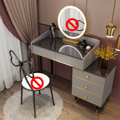 Glam Vanity Table Stone Top 15.75" W Makeup Desk with Drawers 31"L x 16"W x 31"H Dark Gray-Black Clearhalo 'Bedroom Furniture' 'furn' 'furn_makeup_vanities' 'Furniture' 'Makeup Vanities' 'makeup_vanities' 6253045