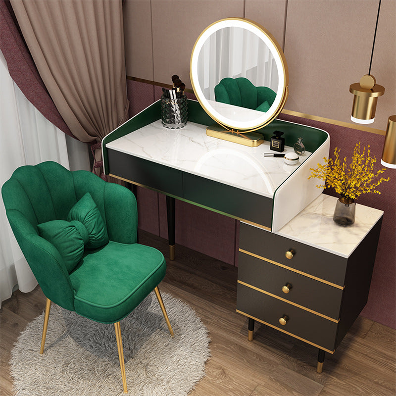Glam Vanity Table Stone Top 15.75" W Makeup Desk with Drawers Clearhalo 'Bedroom Furniture' 'furn' 'furn_makeup_vanities' 'Furniture' 'Makeup Vanities' 'makeup_vanities' 6253050