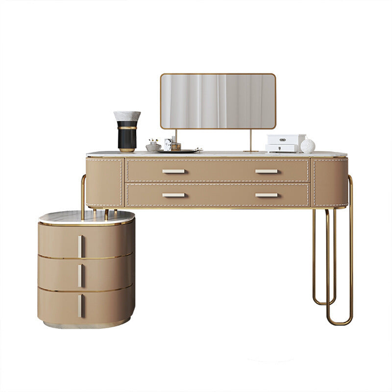 Tavolo da toeletta per trucco a specchio lussuoso sgabello in pietra set in marrone