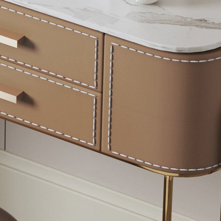 Tavolo da toeletta per trucco a specchio lussuoso sgabello in pietra set in marrone