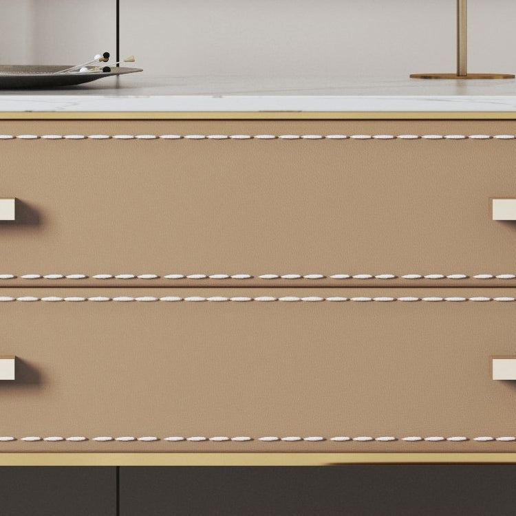 Tavolo da toeletta per trucco a specchio lussuoso sgabello in pietra set in marrone