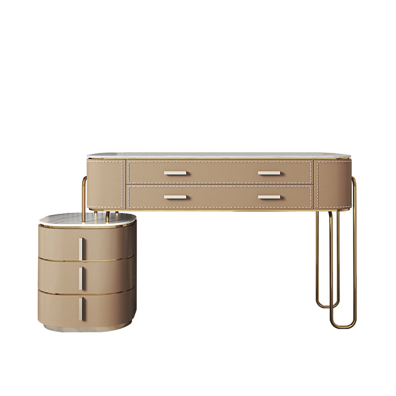 Tavolo da toeletta per trucco a specchio lussuoso sgabello in pietra set in marrone