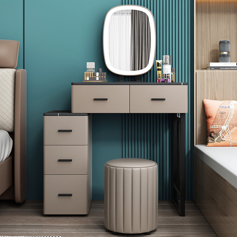 Tavolo da vanità a specchio e set di sgabelli da 25,59 "Scantina di vanità in pietra larga