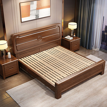 Lit de panneau moderne du milieu du siècle lit standard en bois massif avec tête de lit