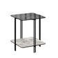 Modernistic Glass Top Square End Table 23.7" Tall Side Table with Shelf White-Gray Black 1 Clearhalo 'Coffee & Accent Tables' 'End & Side Tables' 'end_side_tables' 'furn' 'furn_end_side_tables' 'Furniture' 'Living Room Furniture' 6253501