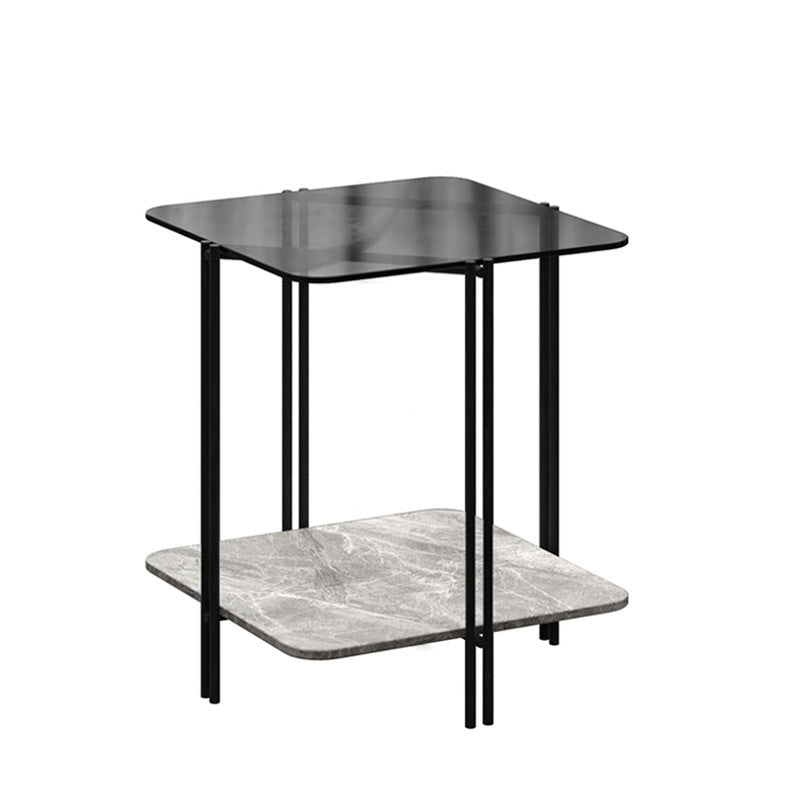 Modernistic Glass Top Square End Table 23.7" Tall Side Table with Shelf White-Gray Black 1 Clearhalo 'Coffee & Accent Tables' 'End & Side Tables' 'end_side_tables' 'furn' 'furn_end_side_tables' 'Furniture' 'Living Room Furniture' 6253501