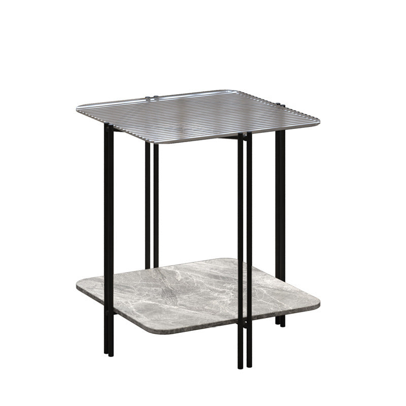 Modernistic Glass Top Square End Table 23.7" Tall Side Table with Shelf White-Gray Clear 1 Clearhalo 'Coffee & Accent Tables' 'End & Side Tables' 'end_side_tables' 'furn' 'furn_end_side_tables' 'Furniture' 'Living Room Furniture' 6253503
