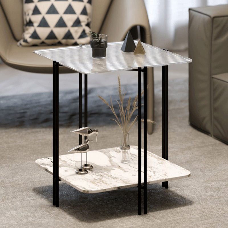 Modernistic Glass Top Square End Table 23.7" Tall Side Table with Shelf Clearhalo 'Coffee & Accent Tables' 'End & Side Tables' 'end_side_tables' 'furn' 'furn_end_side_tables' 'Furniture' 'Living Room Furniture' 6253504