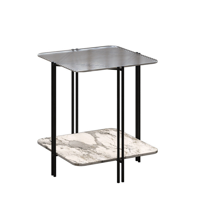 Modernistic Glass Top Square End Table 23.7" Tall Side Table with Shelf Grey Clear 1 Clearhalo 'Coffee & Accent Tables' 'End & Side Tables' 'end_side_tables' 'furn' 'furn_end_side_tables' 'Furniture' 'Living Room Furniture' 6253506