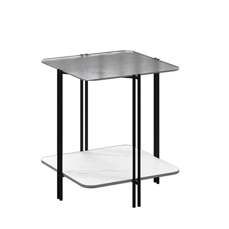 Modernistic Glass Top Square End Table 23.7" Tall Side Table with Shelf White Clear 1 Clearhalo 'Coffee & Accent Tables' 'End & Side Tables' 'end_side_tables' 'furn' 'furn_end_side_tables' 'Furniture' 'Living Room Furniture' 6253507