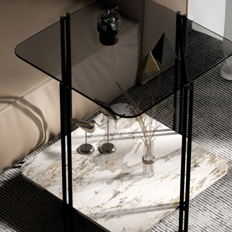 Modernistic Glass Top Square End Table 23.7" Tall Side Table with Shelf Clearhalo 'Coffee & Accent Tables' 'End & Side Tables' 'end_side_tables' 'furn' 'furn_end_side_tables' 'Furniture' 'Living Room Furniture' 6253508