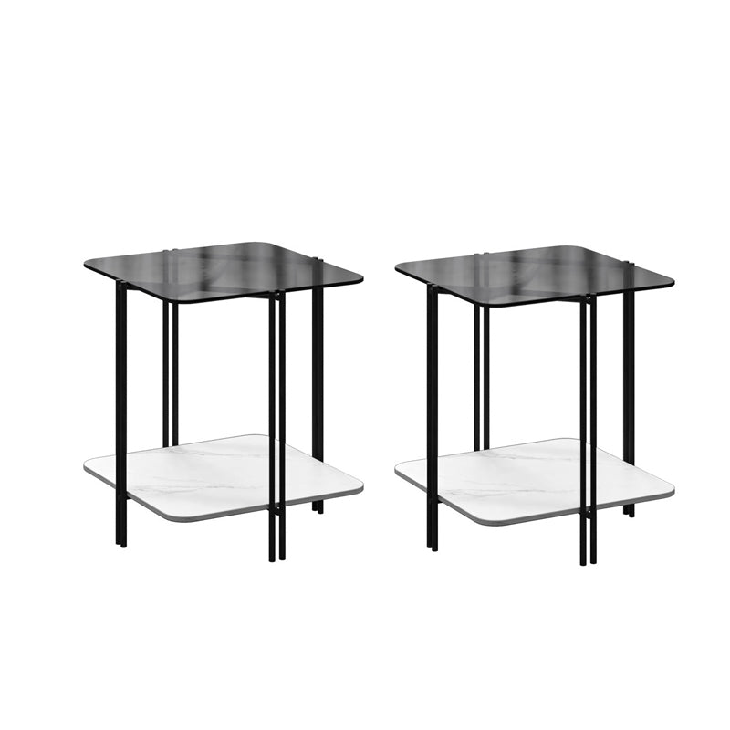 Modernistic Glass Top Square End Table 23.7" Tall Side Table with Shelf White Black 2 Clearhalo 'Coffee & Accent Tables' 'End & Side Tables' 'end_side_tables' 'furn' 'furn_end_side_tables' 'Furniture' 'Living Room Furniture' 6253515
