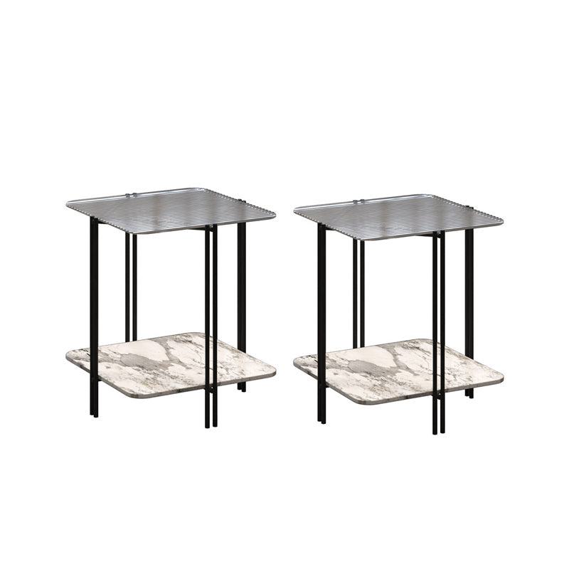 Modernistic Glass Top Square End Table 23.7" Tall Side Table with Shelf Grey Clear 2 Clearhalo 'Coffee & Accent Tables' 'End & Side Tables' 'end_side_tables' 'furn' 'furn_end_side_tables' 'Furniture' 'Living Room Furniture' 6253517