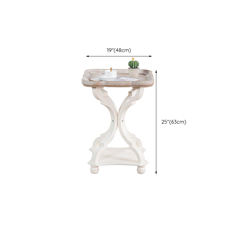 Rustic Side Table Solid Wood 4 Legs Distressed Living Room End Table