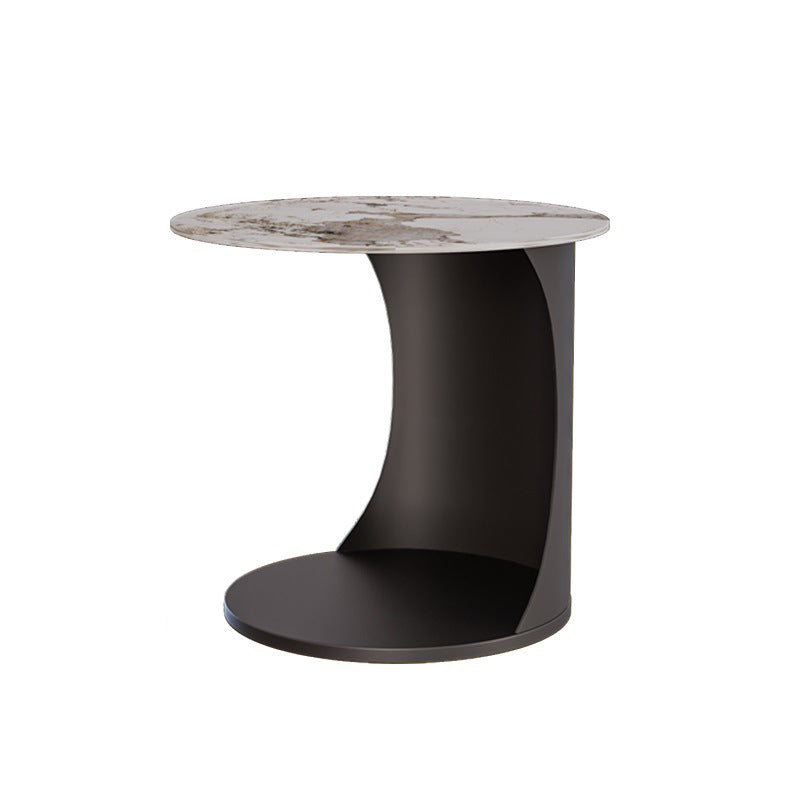 Contemporary Round Double Tier End Table Slate Top Side End Table Black 1 Clearhalo 'Coffee & Accent Tables' 'End & Side Tables' 'end_side_tables' 'furn' 'furn_end_side_tables' 'Furniture' 'Living Room Furniture' 6253622