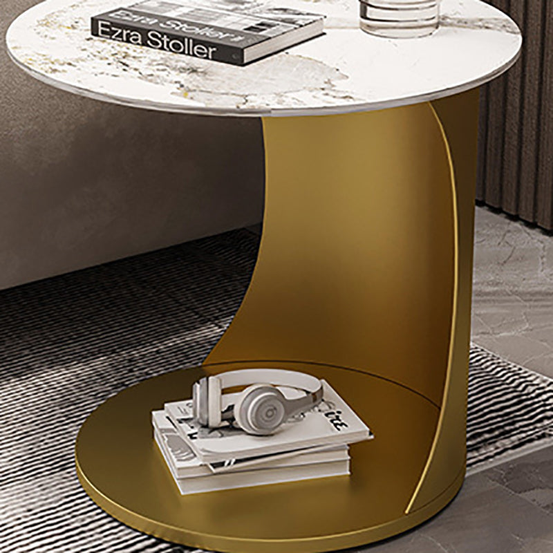Contemporary Round Double Tier End Table Slate Top Side End Table Clearhalo 'Coffee & Accent Tables' 'End & Side Tables' 'end_side_tables' 'furn' 'furn_end_side_tables' 'Furniture' 'Living Room Furniture' 6253632