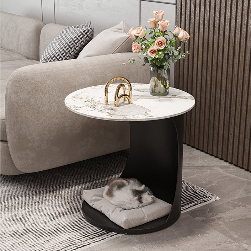 Contemporary Round Double Tier End Table Slate Top Side End Table Clearhalo 'Coffee & Accent Tables' 'End & Side Tables' 'end_side_tables' 'furn' 'furn_end_side_tables' 'Furniture' 'Living Room Furniture' 6253636