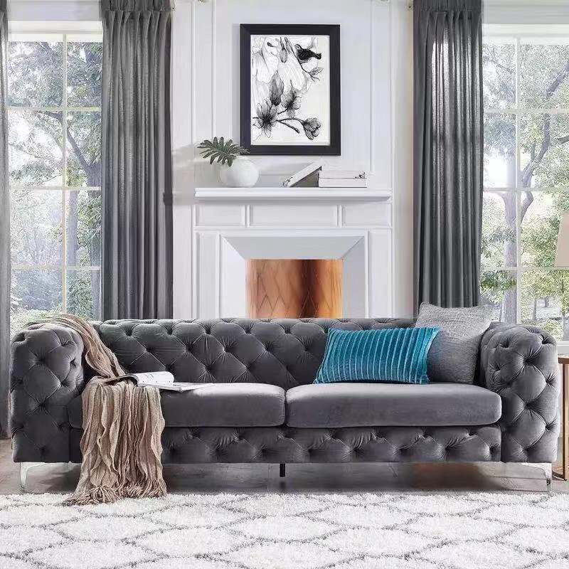 Contemporary Tufted Back Sofa with Tuxedo Arm for Livingroom