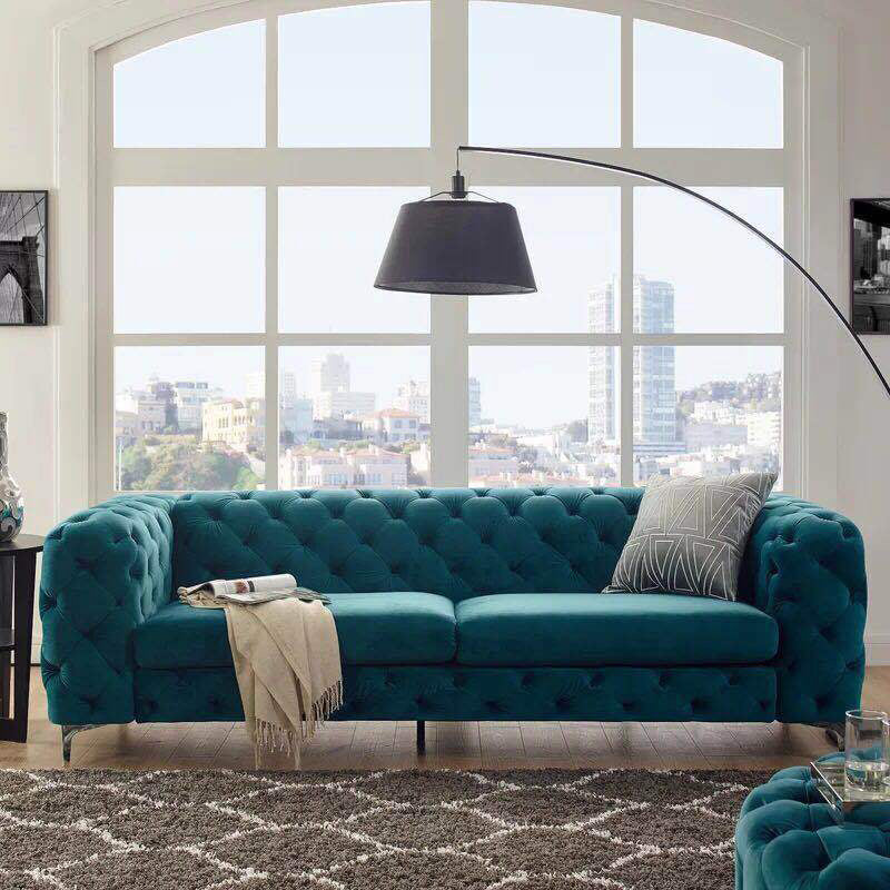 Contemporary Tufted Back Sofa with Tuxedo Arm for Livingroom