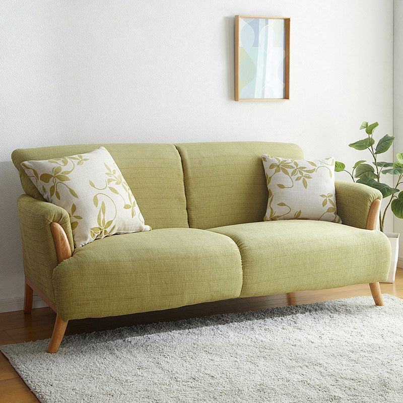 Contemporary Fabric Sofa with Pillows Back and Natural Wooden Legs