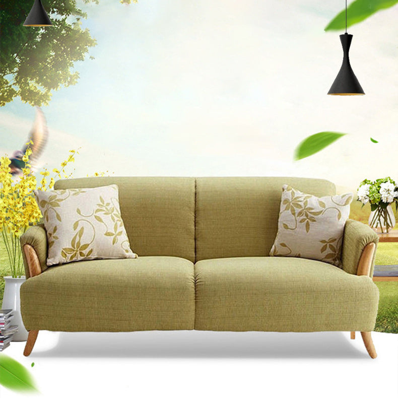 Contemporary Fabric Sofa with Pillows Back and Natural Wooden Legs