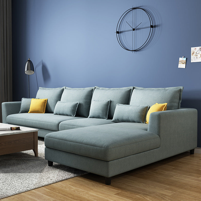 Blue Fabric Sectional with Pillows Modern Style L-shape Sectional Clearhalo 'furn' 'furn_sectionals' 'Furniture' 'Living Room Furniture' 'Sectionals' 6254013
