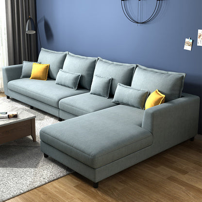 Blue Fabric Sectional with Pillows Modern Style L-shape Sectional Right Clearhalo 'furn' 'furn_sectionals' 'Furniture' 'Living Room Furniture' 'Sectionals' 6254015