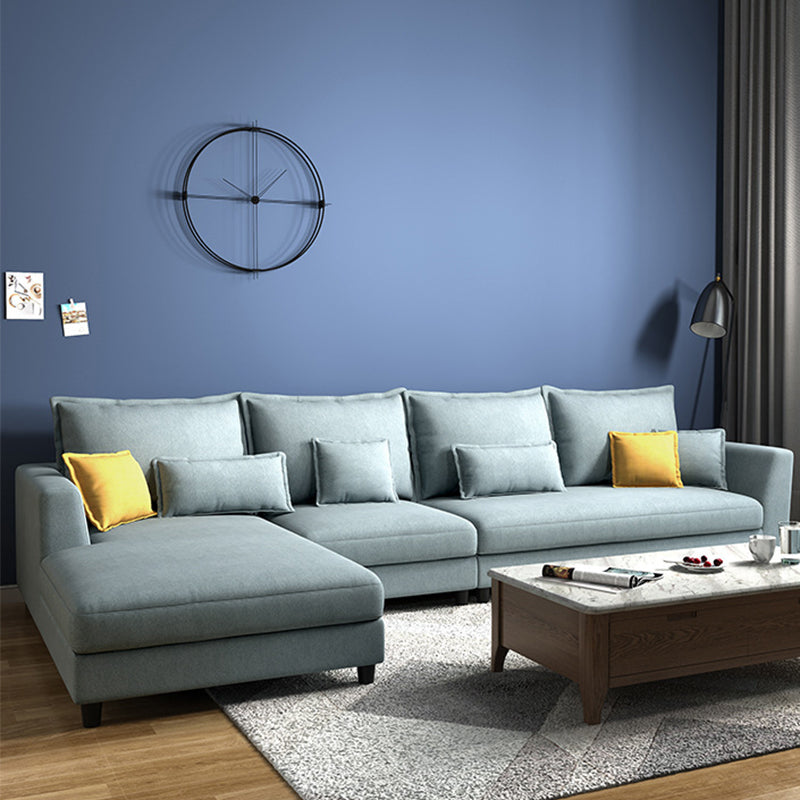 Blue Fabric Sectional with Pillows Modern Style L-shape Sectional Clearhalo 'furn' 'furn_sectionals' 'Furniture' 'Living Room Furniture' 'Sectionals' 6254021