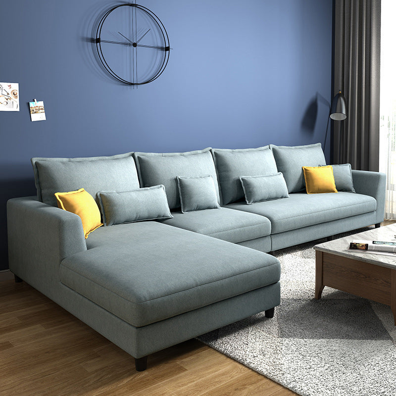 Blue Fabric Sectional with Pillows Modern Style L-shape Sectional Left Clearhalo 'furn' 'furn_sectionals' 'Furniture' 'Living Room Furniture' 'Sectionals' 6254022
