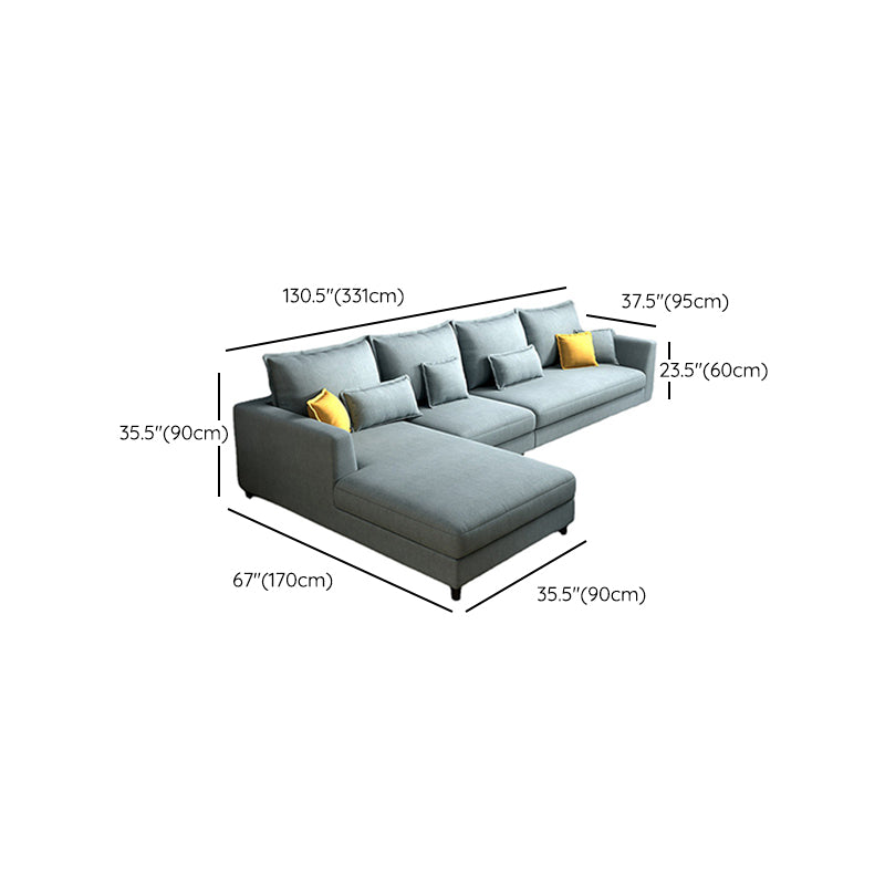 Blue Fabric Sectional with Pillows Modern Style L-shape Sectional Clearhalo 'furn' 'furn_sectionals' 'Furniture' 'Living Room Furniture' 'Sectionals' 6254023