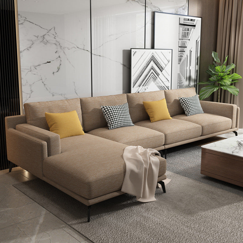 Moderne kussenrugstof sectionele L-vorm vierkante arm sectioneel