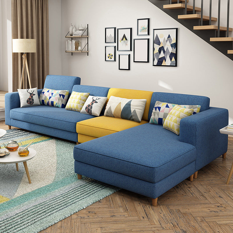 Blu/grigio braccio quadrato a 4 posti sezionale in tessuto sciolto