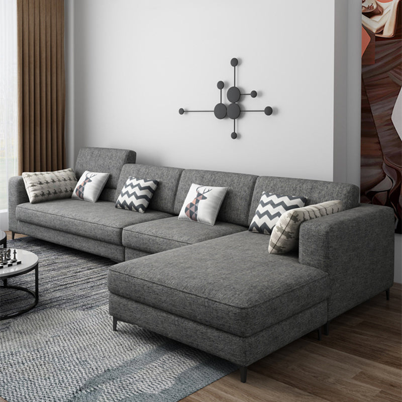 Blu/grigio braccio quadrato a 4 posti sezionale in tessuto sciolto