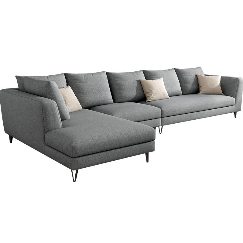 Gray 5-seat Square Arm Sectional Contemporary Fabric Slipcovered Sectional Clearhalo 'furn' 'furn_sectionals' 'Furniture' 'Living Room Furniture' 'Sectionals' 6254091