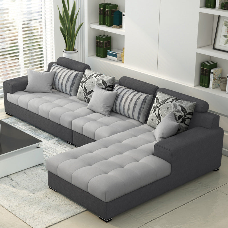 Slipcovered Square Arm Sectional Modern Fabric 4-seater Sectional Gray Right Clearhalo 'furn' 'furn_sectionals' 'Furniture' 'Living Room Furniture' 'Sectionals' 6254097