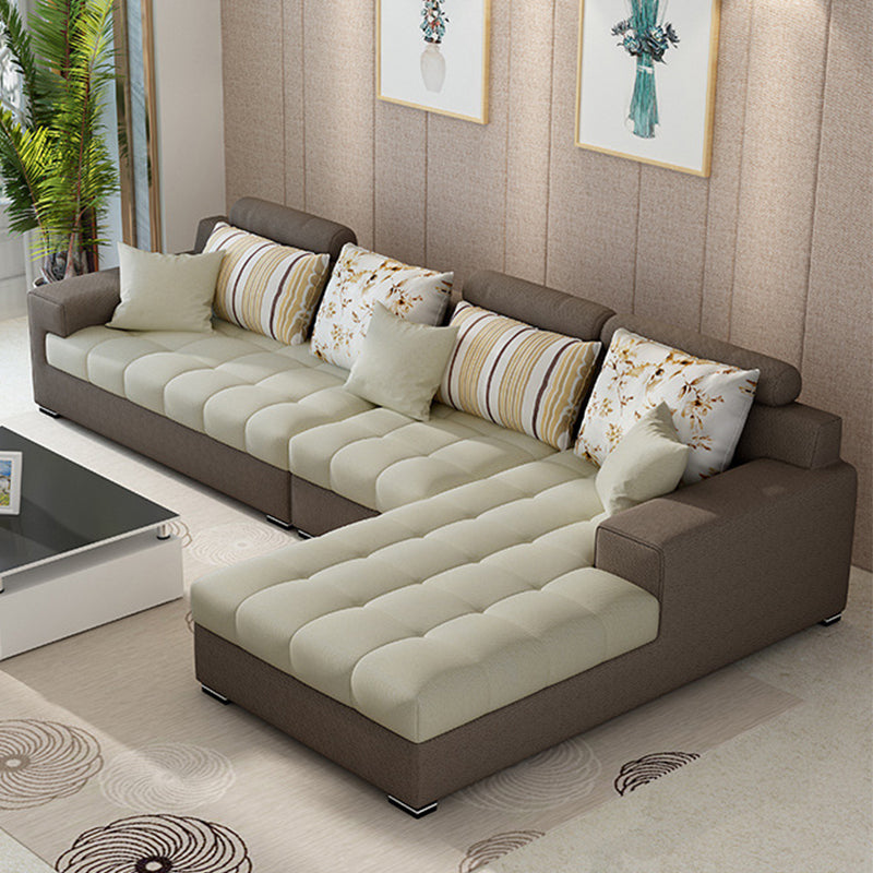 Slipcovered Square Arm Sectional Modern Fabric 4-seater Sectional Coffee Right Clearhalo 'furn' 'furn_sectionals' 'Furniture' 'Living Room Furniture' 'Sectionals' 6254100