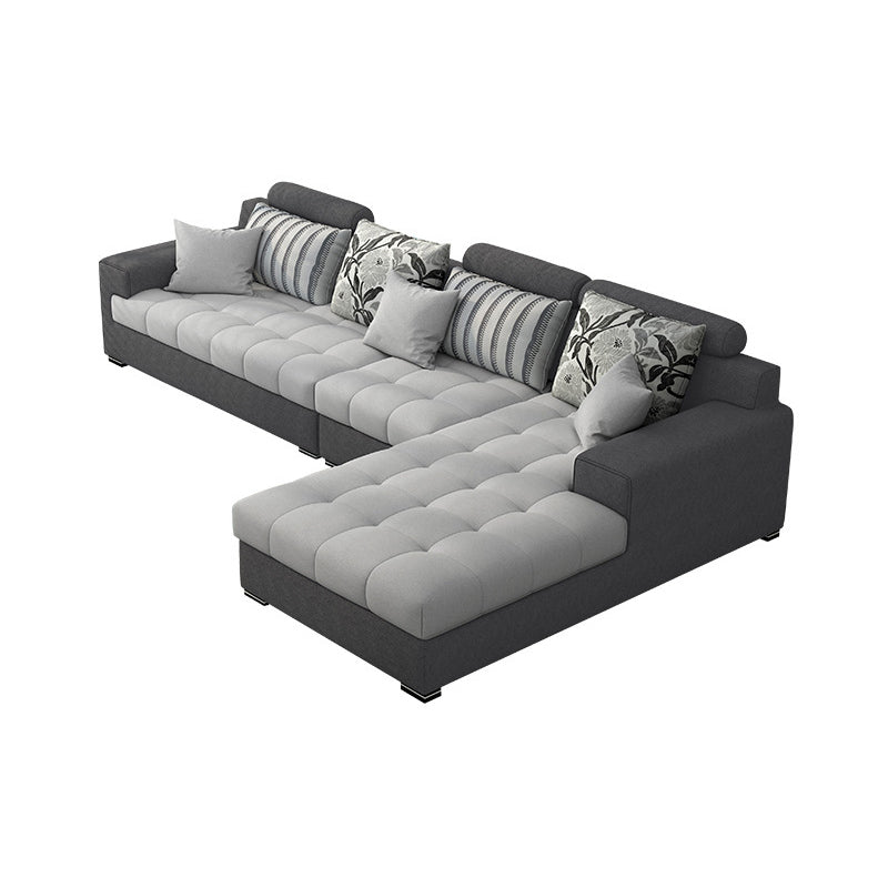 Slipcovered Square Arm Sectional Modern Fabric 4-seater Sectional Clearhalo 'furn' 'furn_sectionals' 'Furniture' 'Living Room Furniture' 'Sectionals' 6254101